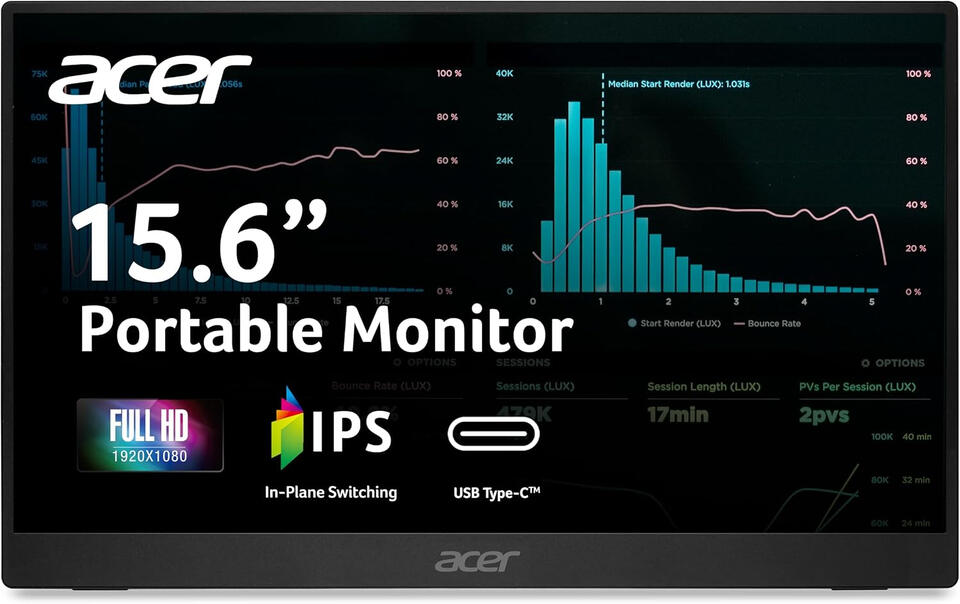 Acer 15.6in FHD 1920x1080 IPS 60Hz Slim Portable Monitor PM161Q B1bmiuux