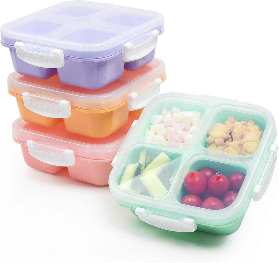 4-Pack Small Snackle Box With snap lock lid,Dishwasher Safe